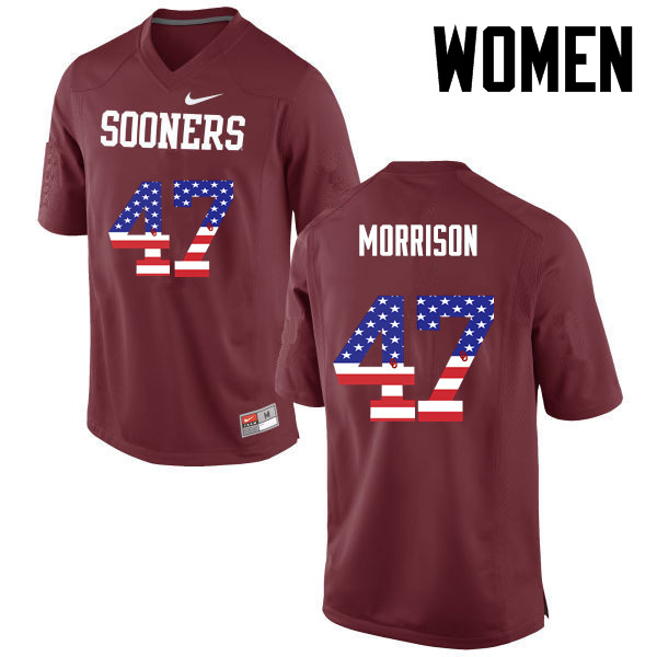 Women Oklahoma Sooners #47 Reece Morrison College Football USA Flag Fashion Jerseys-Crimson - Click Image to Close